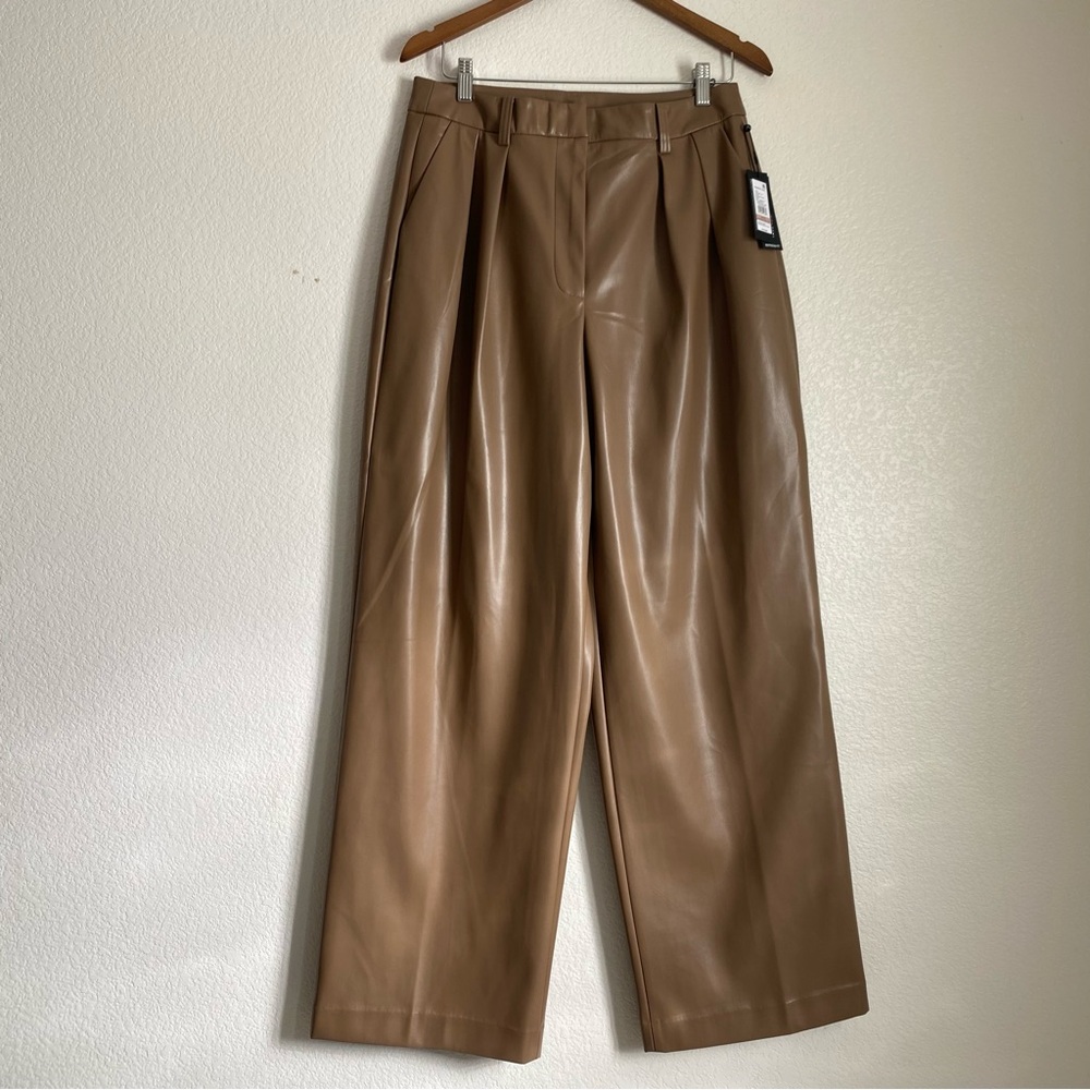 NWT Kenneth Cole Boyfriend Fit faux leather  polyester high rise wide leg